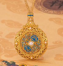 中国珠宝黄金吊坠男女款999足金花丝镂空平安扣吊坠项链配绳